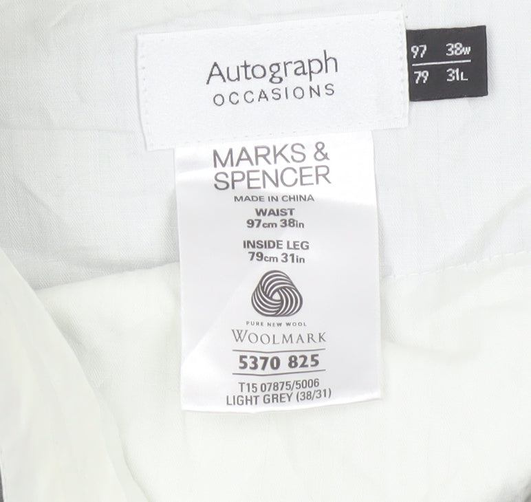 Marks and Spencer Men’s Grey Wool Dress Pants 38W 31L Regular Fit