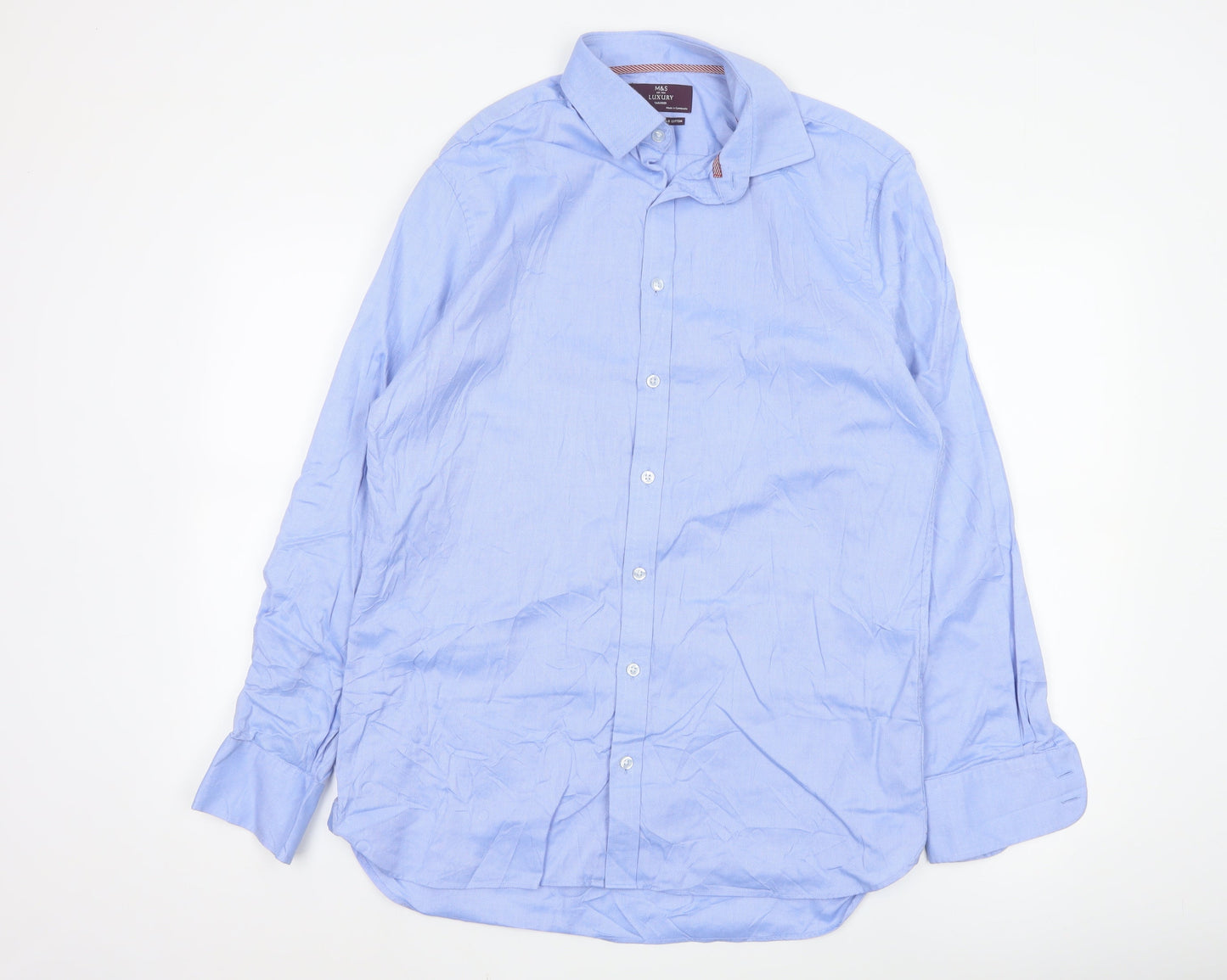 Marks and Spencer Men's Blue Tailored Fit 16in Cotton Shirt