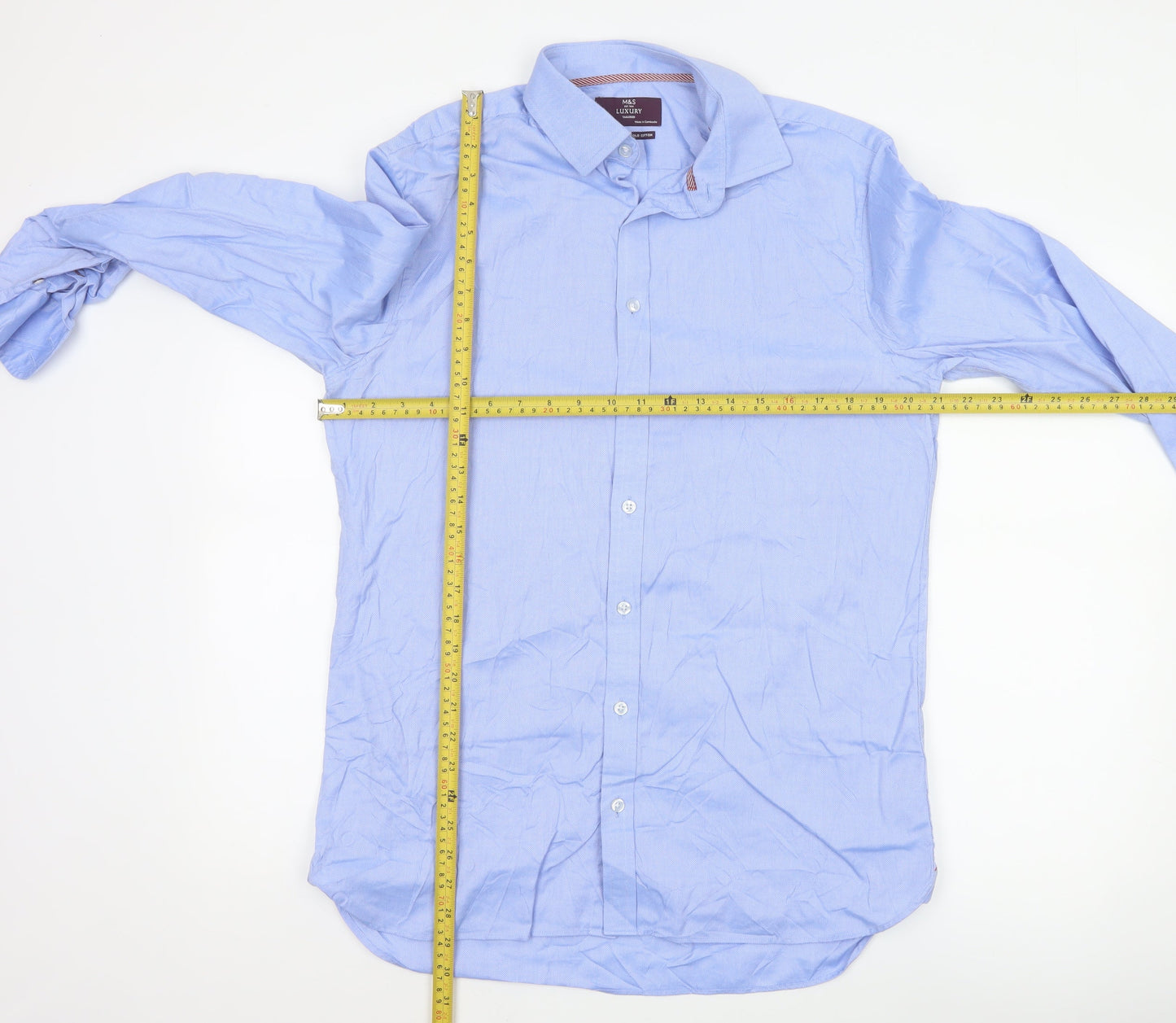 Marks and Spencer Men's Blue Tailored Fit 16in Cotton Shirt