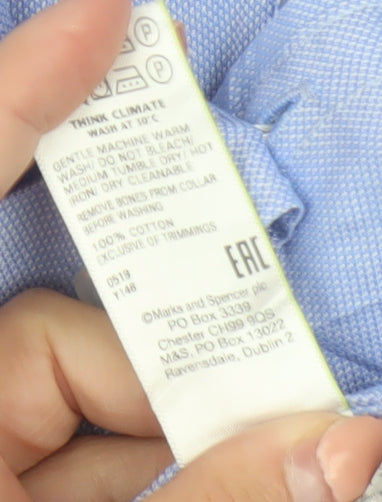Marks and Spencer Men's Blue Tailored Fit 16in Cotton Shirt