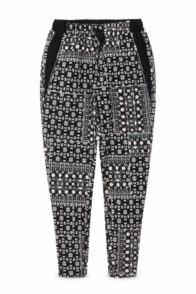 H&M Women Black & Beige Patterned Jogger Trousers Size 12
