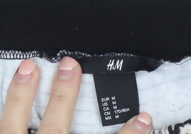 H&M Women Black & Beige Patterned Jogger Trousers Size 12