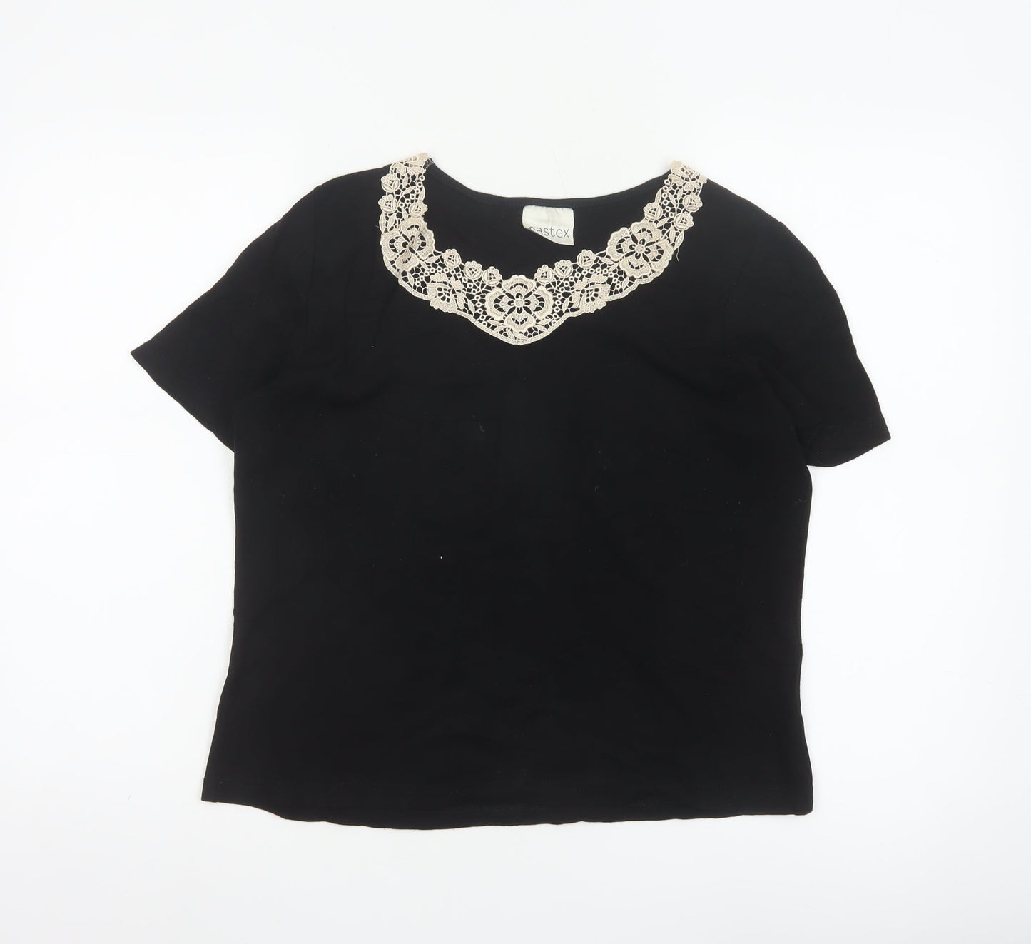 Eastex Women's Black Short Sleeve Lace Neck Viscose Blouse UK 14