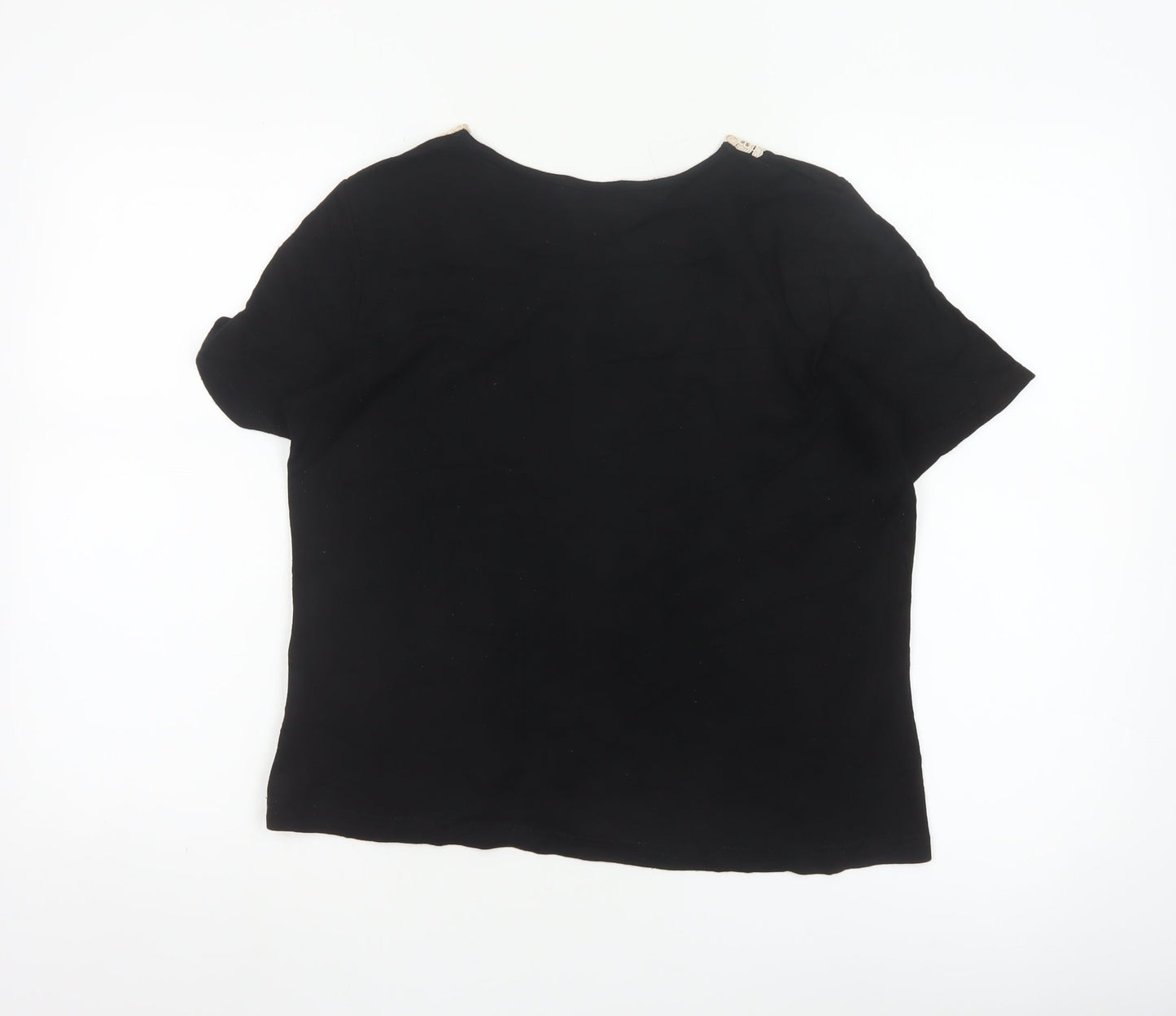 Eastex Women's Black Short Sleeve Lace Neck Viscose Blouse UK 14