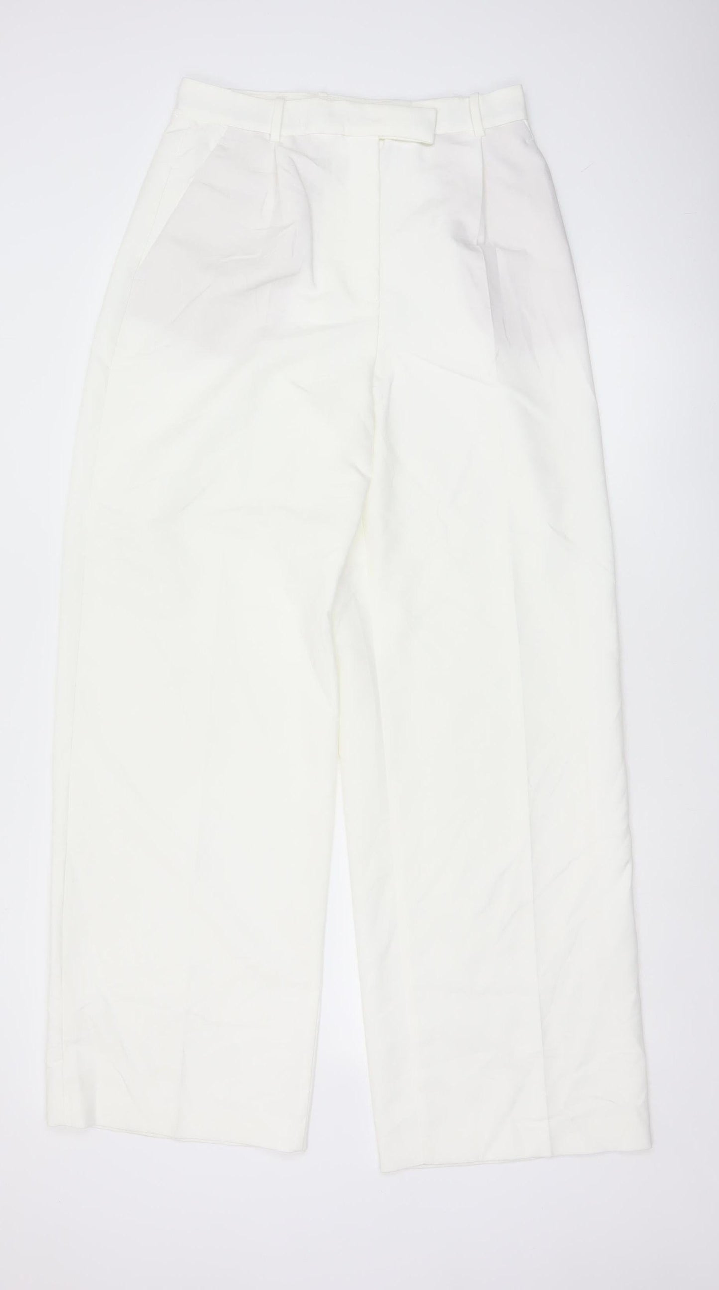 Zara Women White Pleated Straight Trousers Size M