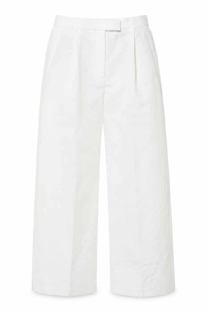 Zara Women White Pleated Straight Trousers Size M