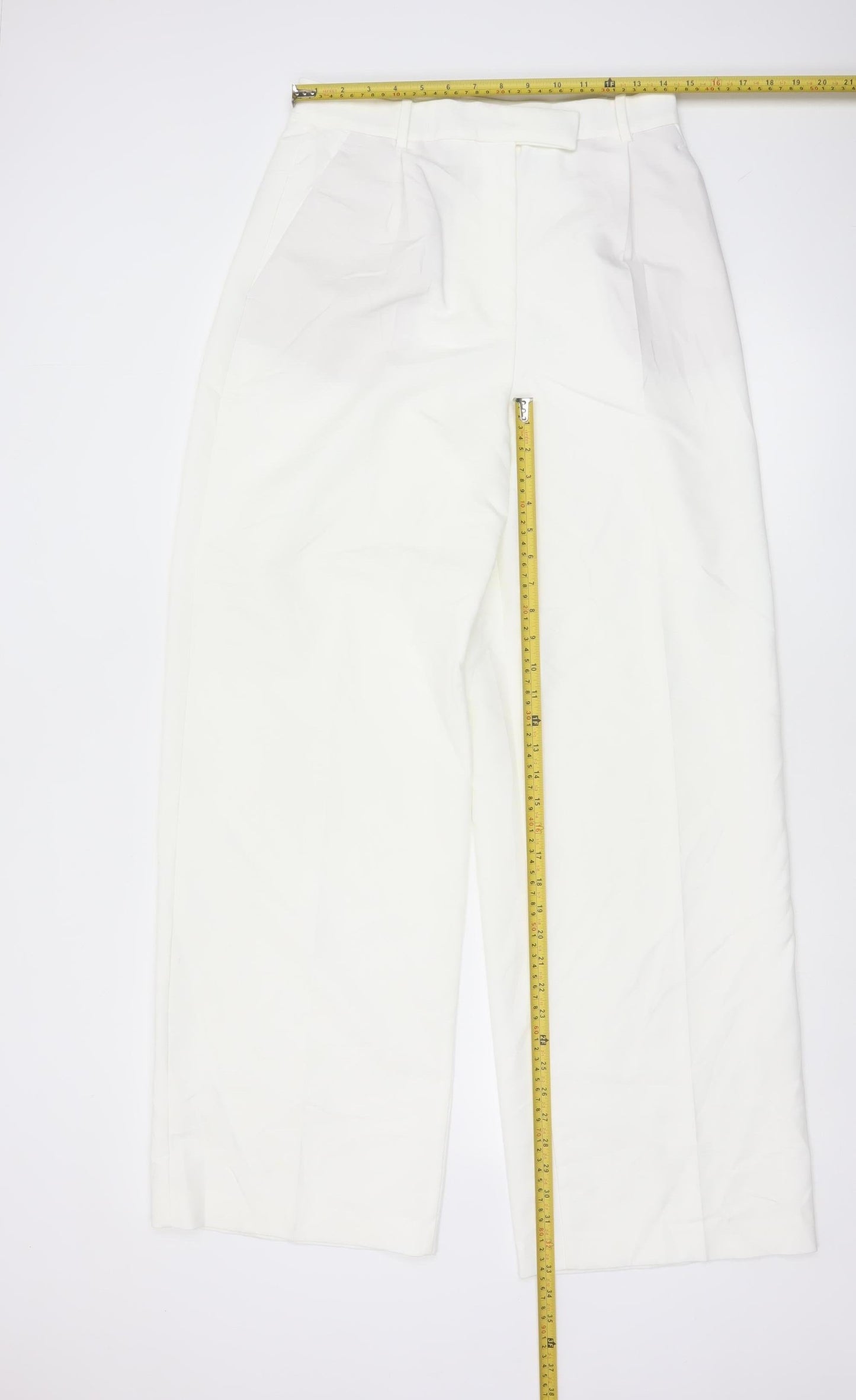 Zara Women White Pleated Straight Trousers Size M