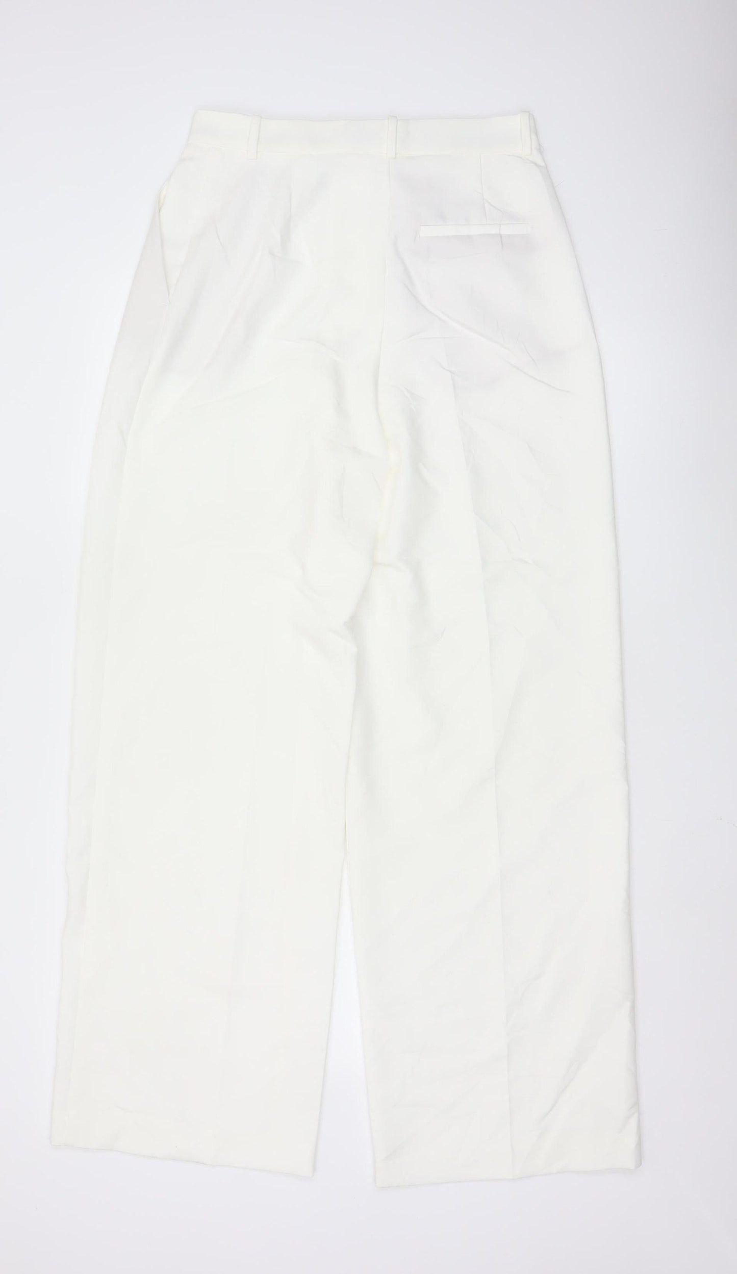 Zara Women White Pleated Straight Trousers Size M