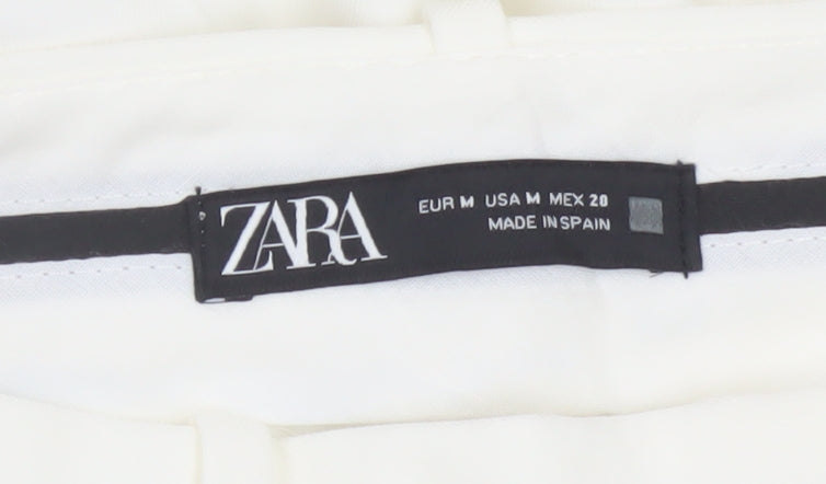 Zara Women White Pleated Straight Trousers Size M