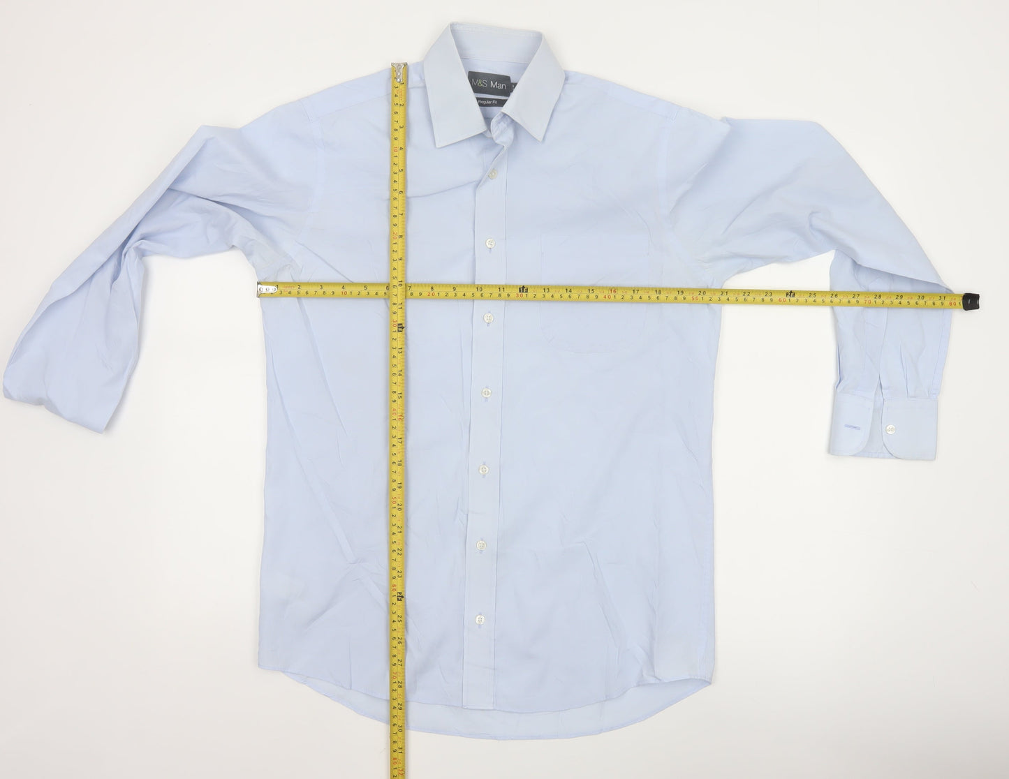 Marks and Spencer Men's Blue 15 Regular Fit Long Sleeve Shirt