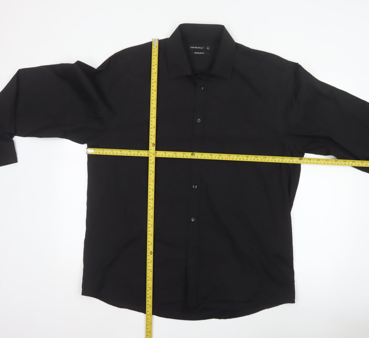 Cedar Wood State Men's Black Regular Fit Long Sleeve Button-Up Shirt 17in