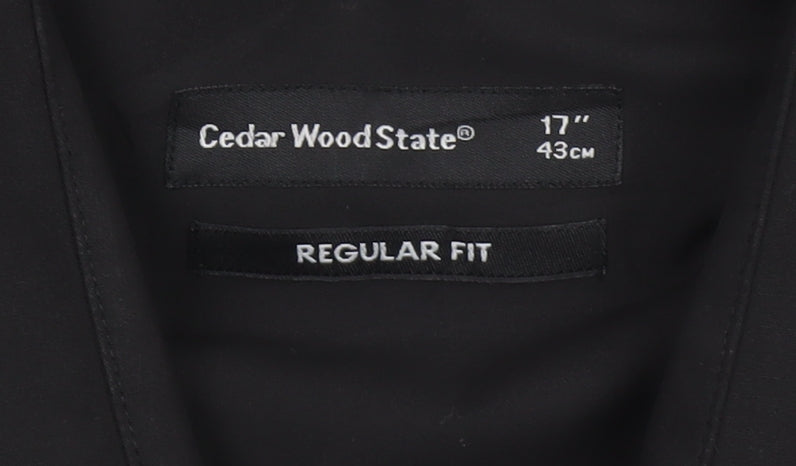 Cedar Wood State Men's Black Regular Fit Long Sleeve Button-Up Shirt 17in