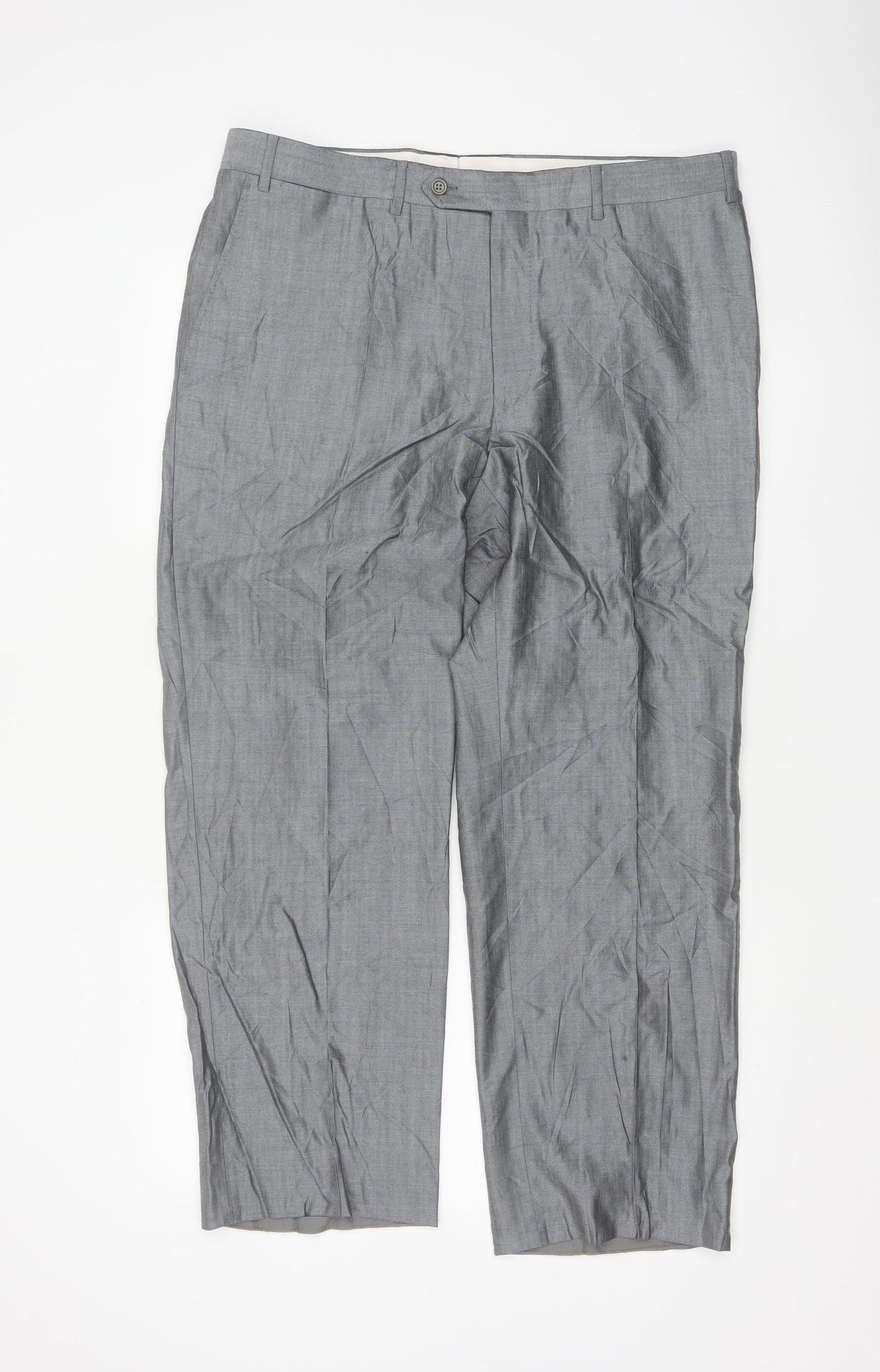 Canali Men's Grey Wool Silk Classic Fit Dress Trousers Size 54