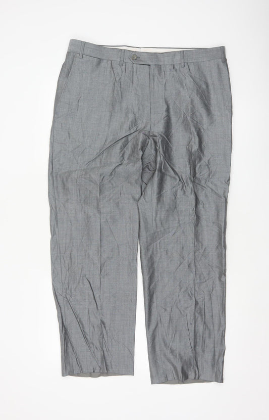 Canali Men's Grey Wool Silk Classic Fit Dress Trousers Size 54