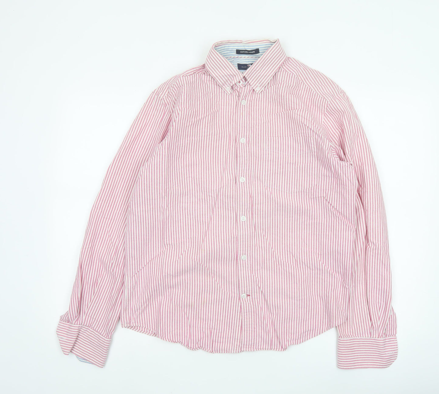 Marks and Spencer Blue Harbour Men's Red Striped Cotton Button-Up Shirt S