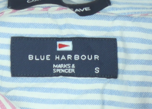 Marks and Spencer Blue Harbour Men's Red Striped Cotton Button-Up Shirt S