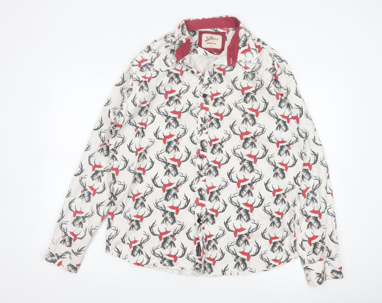 Joe Browns Men's White Stag Print Cotton Long Sleeve Shirt Size M