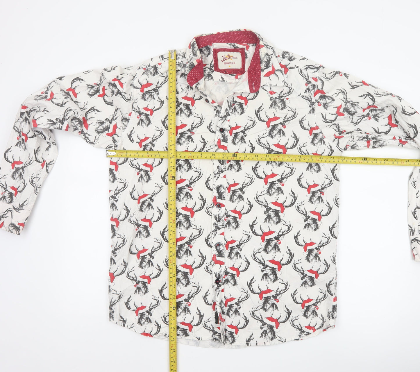 Joe Browns Men's White Stag Print Cotton Long Sleeve Shirt Size M