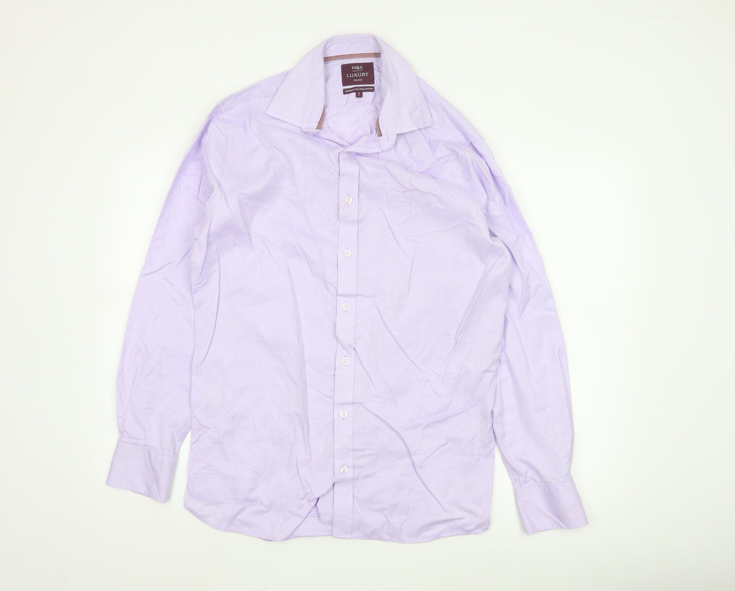 Marks and Spencer Men's Purple 16 Slim Fit Cotton Long Sleeve Shirt