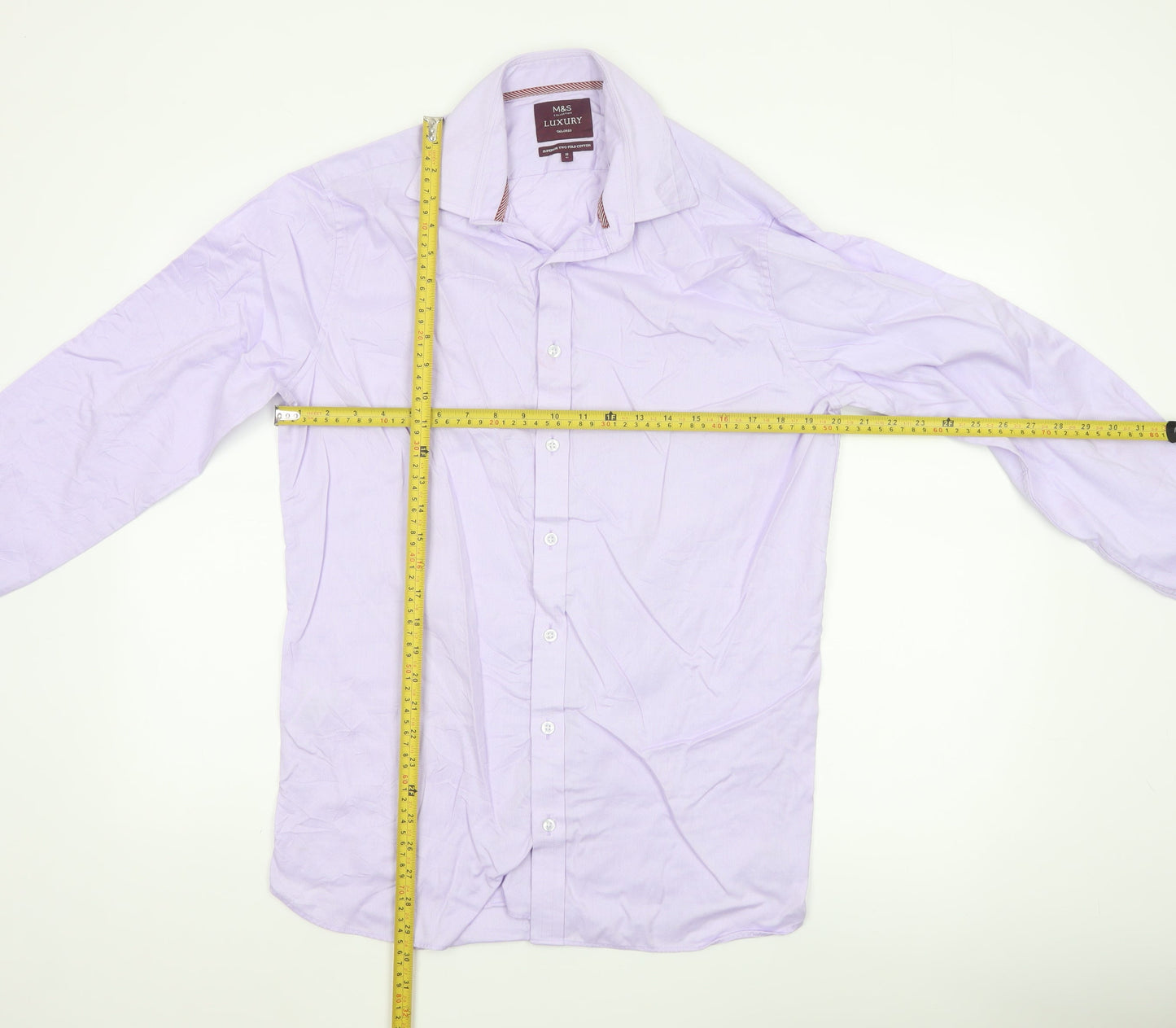 Marks and Spencer Men's Purple 16 Slim Fit Cotton Long Sleeve Shirt
