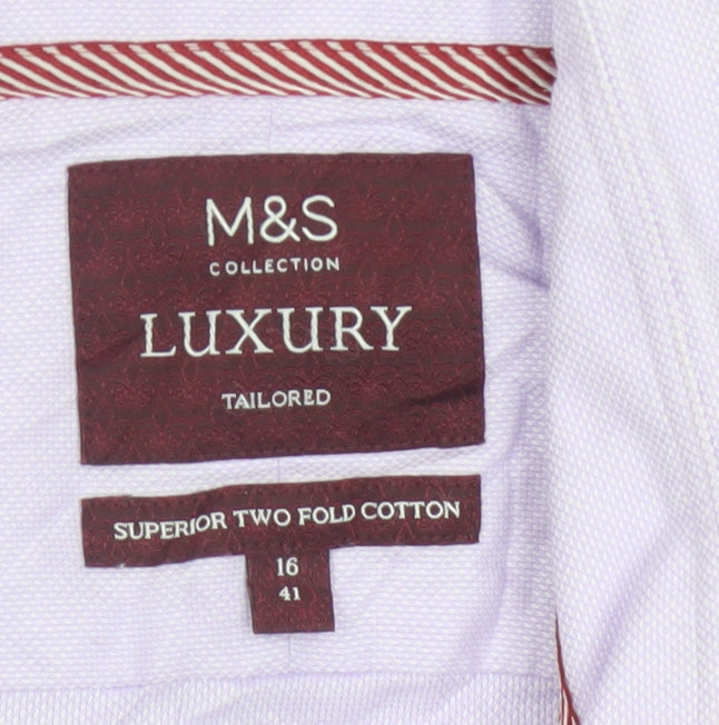 Marks and Spencer Men's Purple 16 Slim Fit Cotton Long Sleeve Shirt
