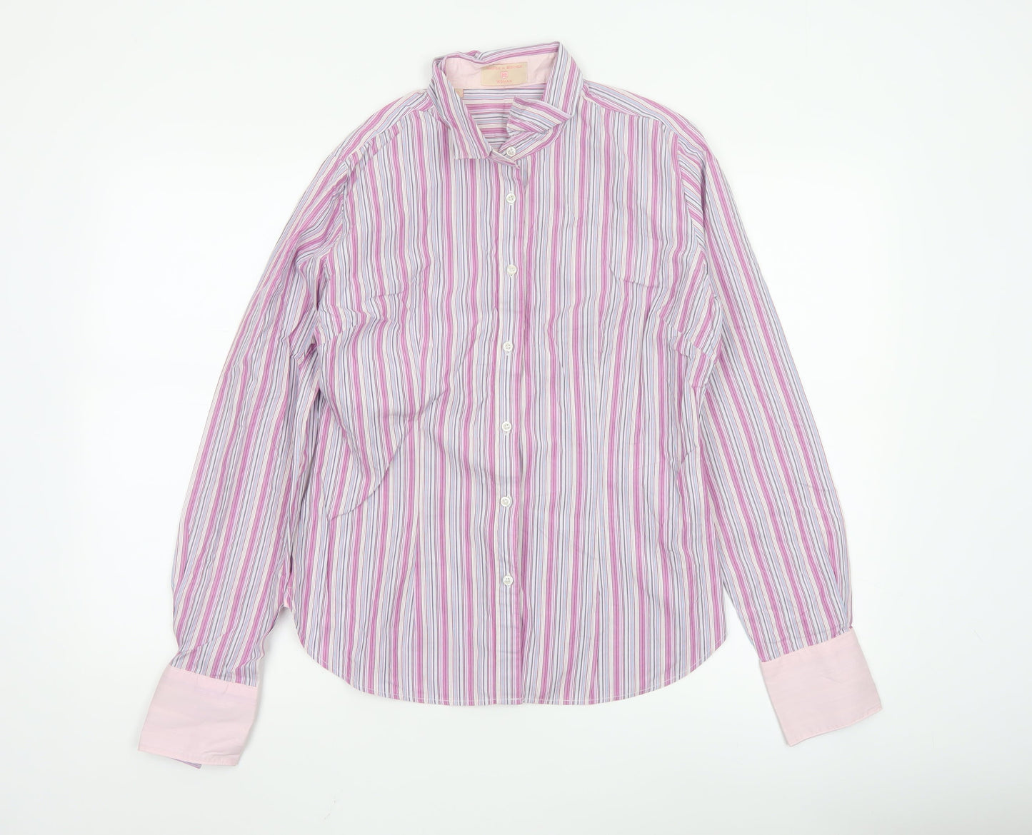 Haines & Bonner Women Pink Striped Cotton Long Sleeve Button-Up Shirt Size 12