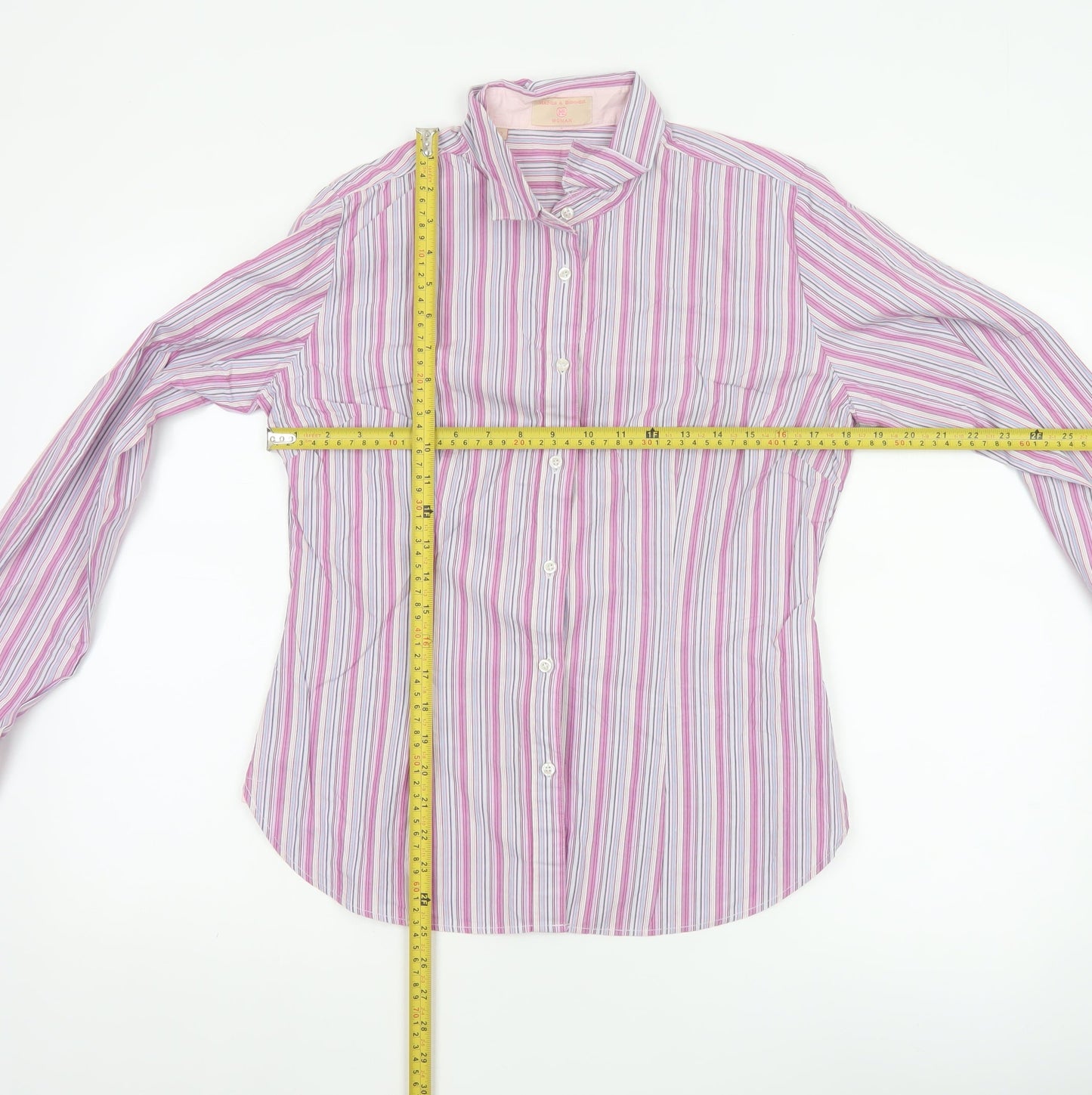 Haines & Bonner Women Pink Striped Cotton Long Sleeve Button-Up Shirt Size 12