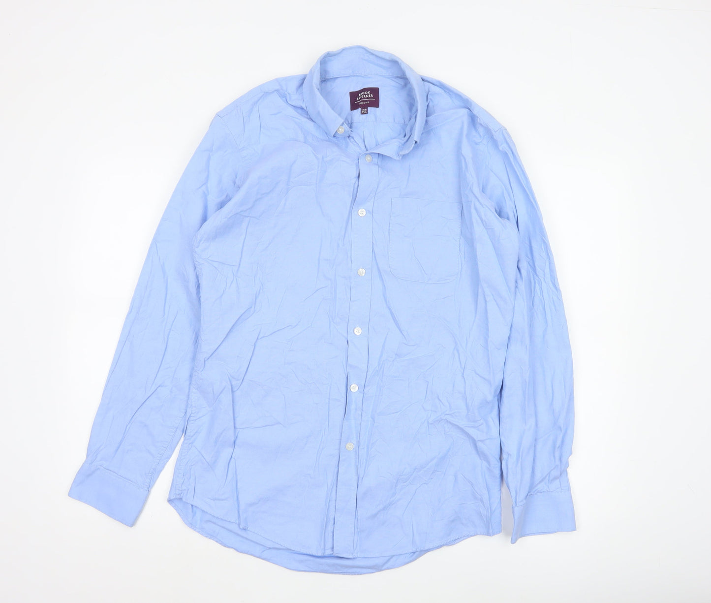 Brook Taverner Men’s Blue Cotton Button-Down Long Sleeve Shirt 15.5”