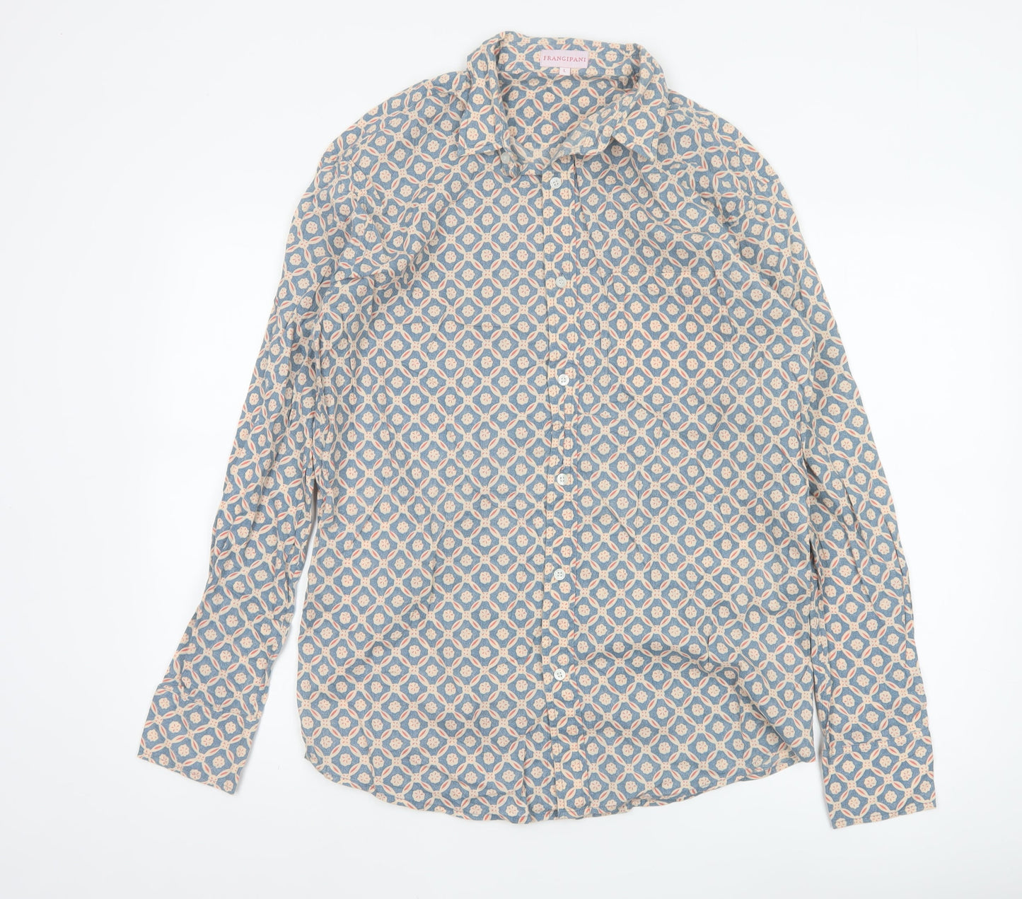 Frangipani Men's Blue Geometric Cotton Long Sleeve Casual Shirt L