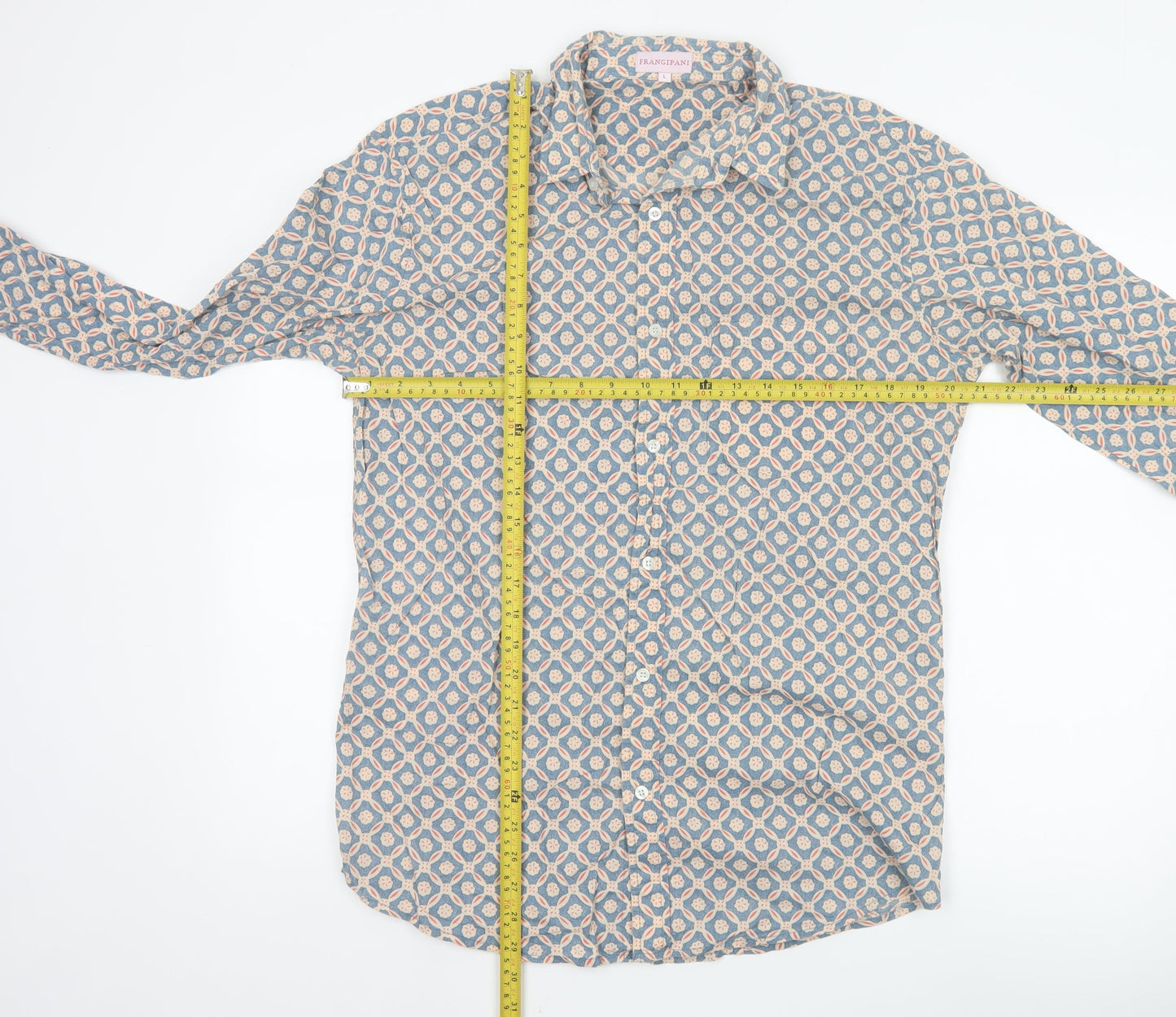 Frangipani Men's Blue Geometric Cotton Long Sleeve Casual Shirt L
