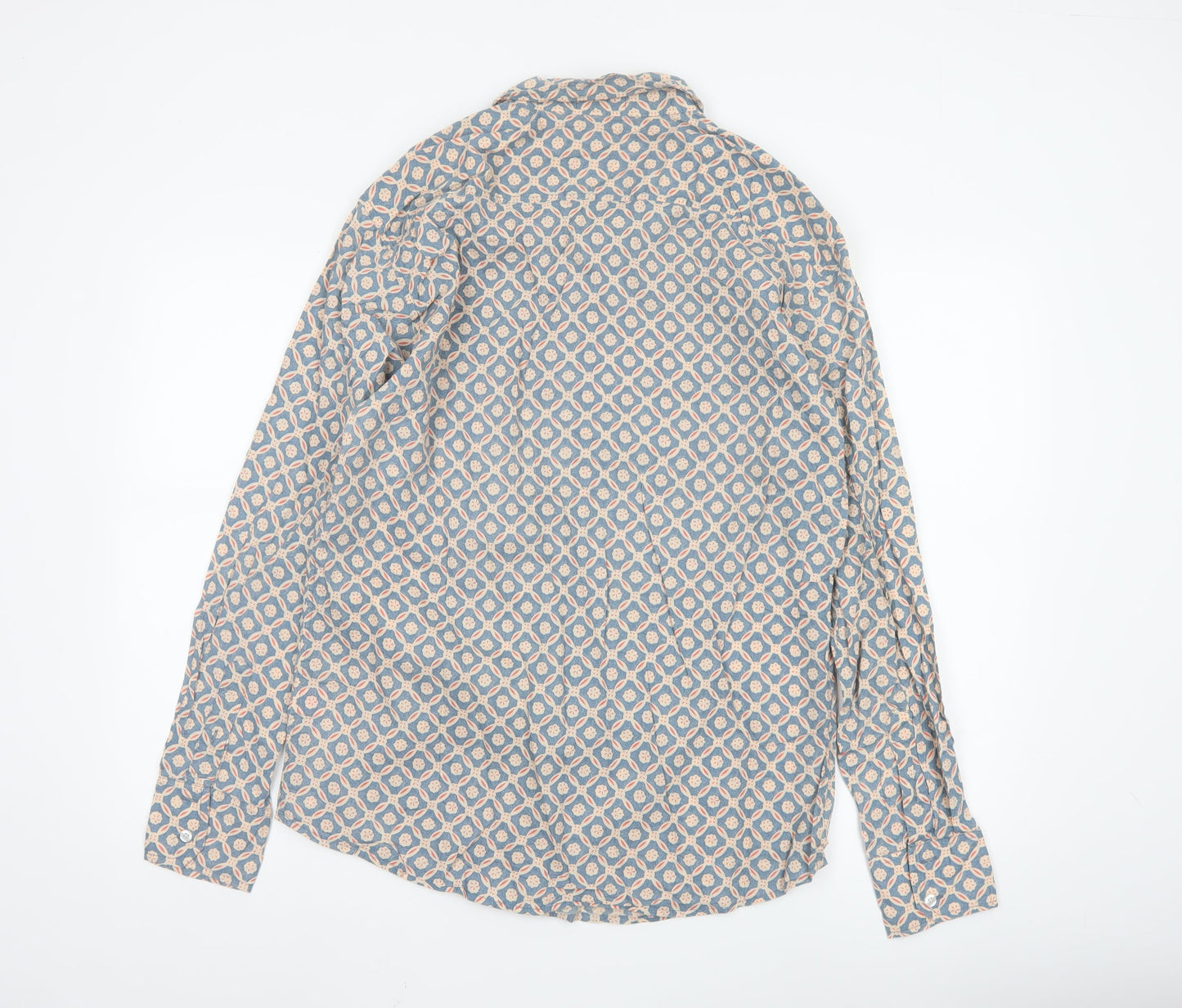 Frangipani Men's Blue Geometric Cotton Long Sleeve Casual Shirt L