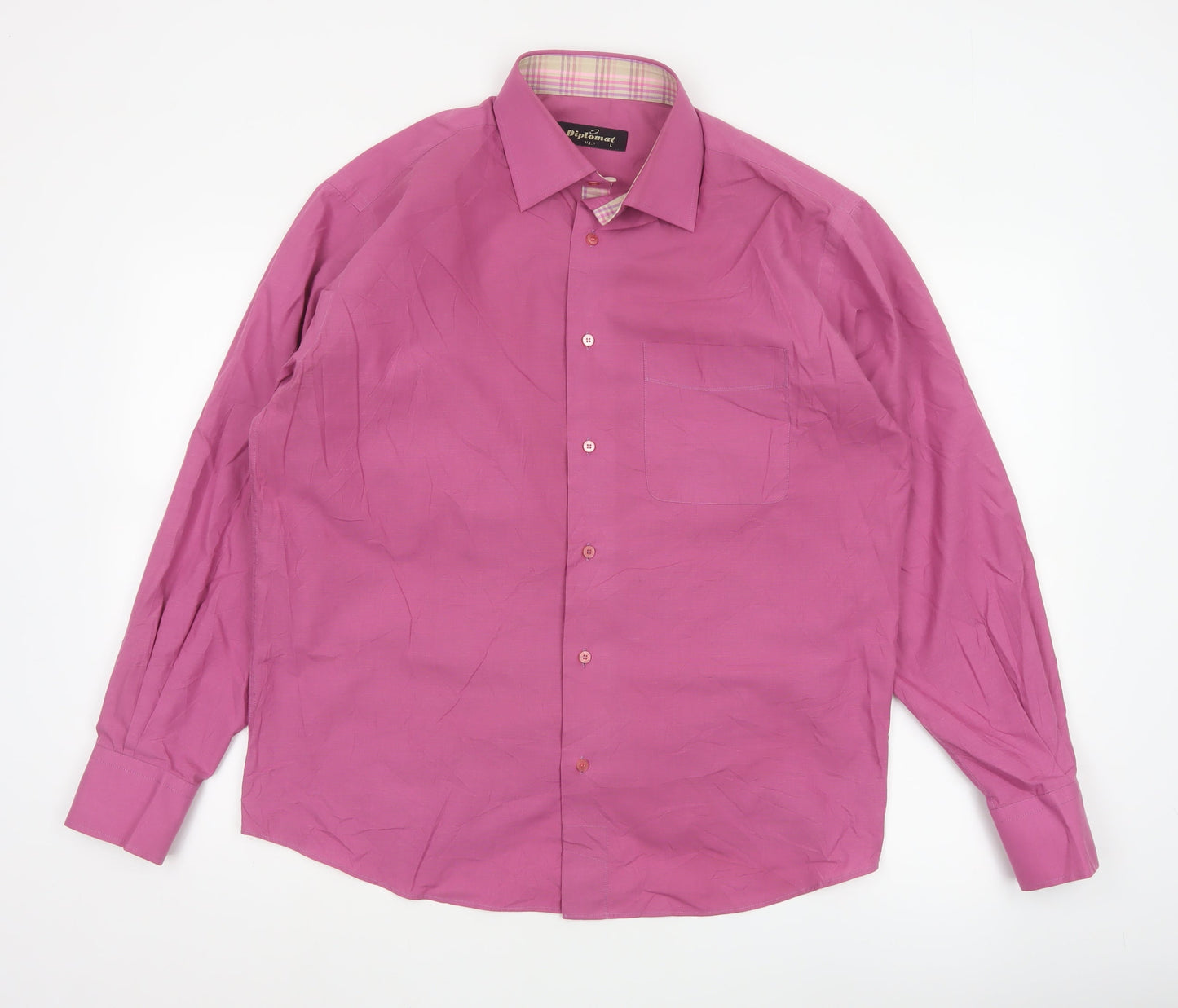 Diplomat Men’s Pink Long Sleeve Cotton Blend Button-Up Shirt L