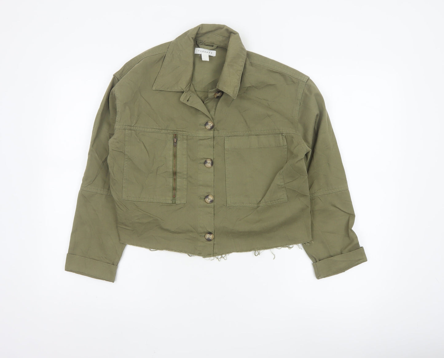 Topshop Womens Green XS Cropped Military Cotton Jacket