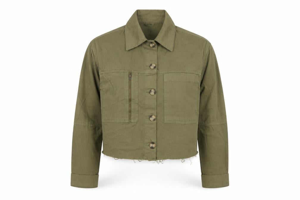 Topshop Womens Green XS Cropped Military Cotton Jacket