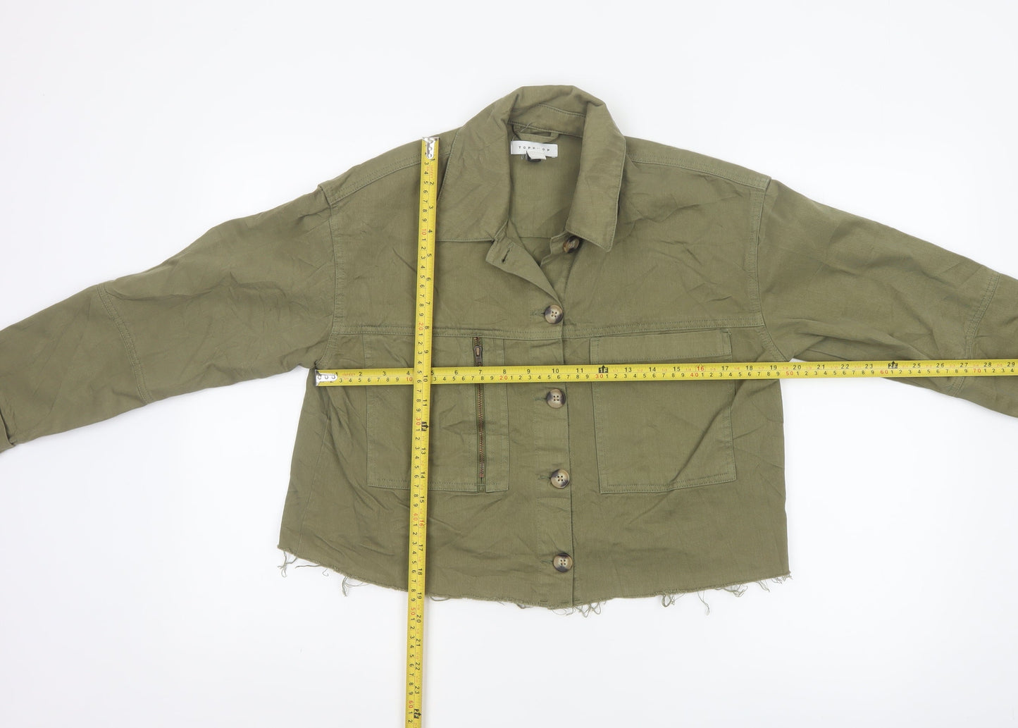 Topshop Womens Green XS Cropped Military Cotton Jacket