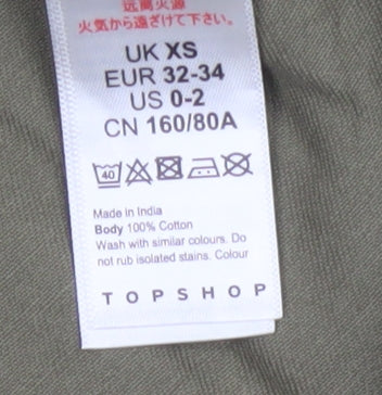 Topshop Womens Green XS Cropped Military Cotton Jacket