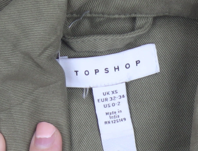 Topshop Womens Green XS Cropped Military Cotton Jacket