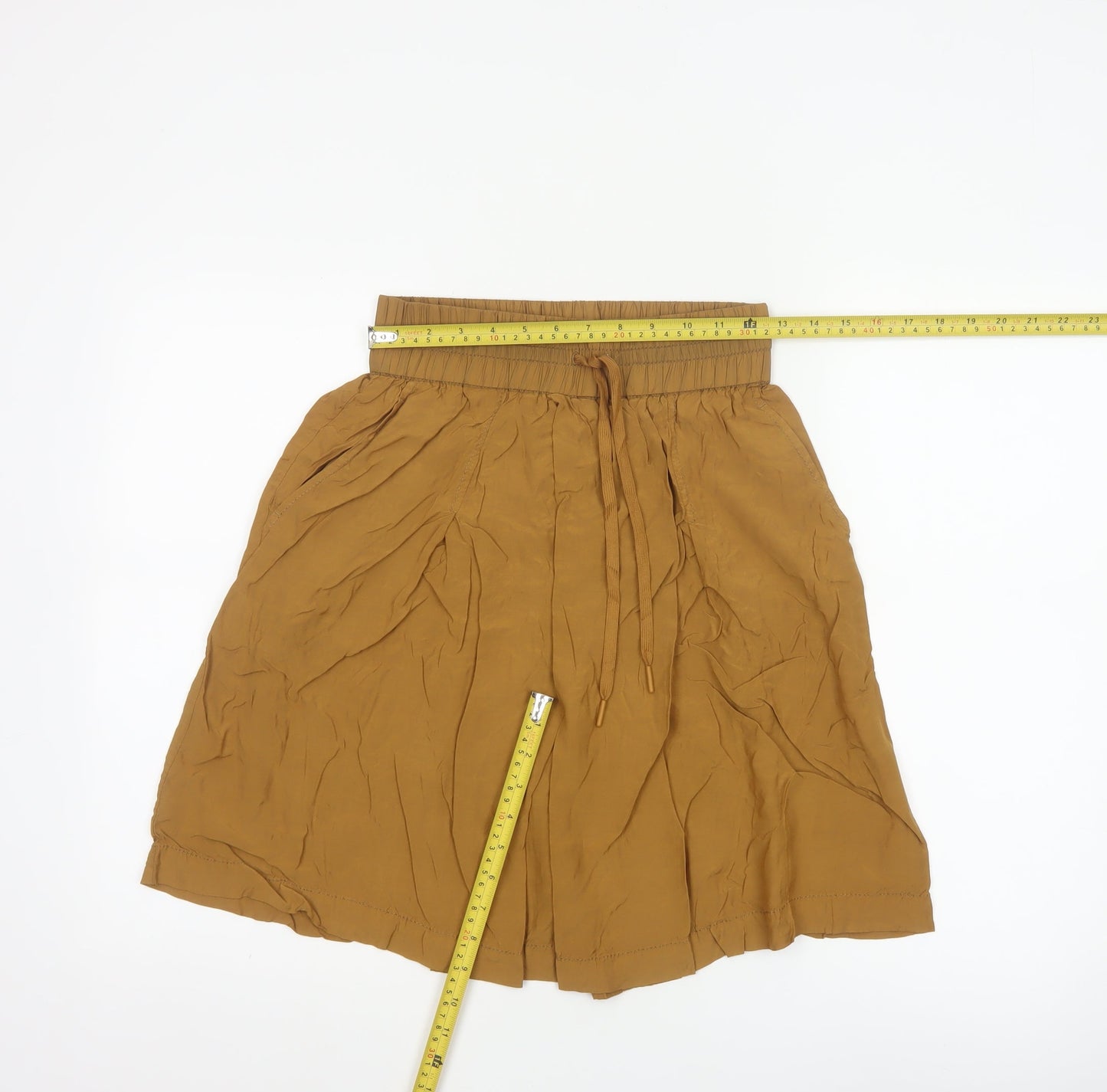 DKNY Women Brown XS Paperbag Shorts Lightweight Viscose Drawstring