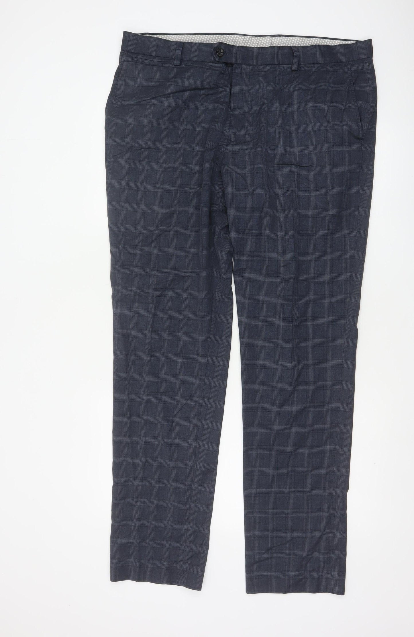 Next Men's Grey Check Regular Fit Business Trousers 38W 33L