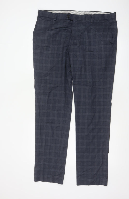 Next Men's Grey Check Regular Fit Business Trousers 38W 33L