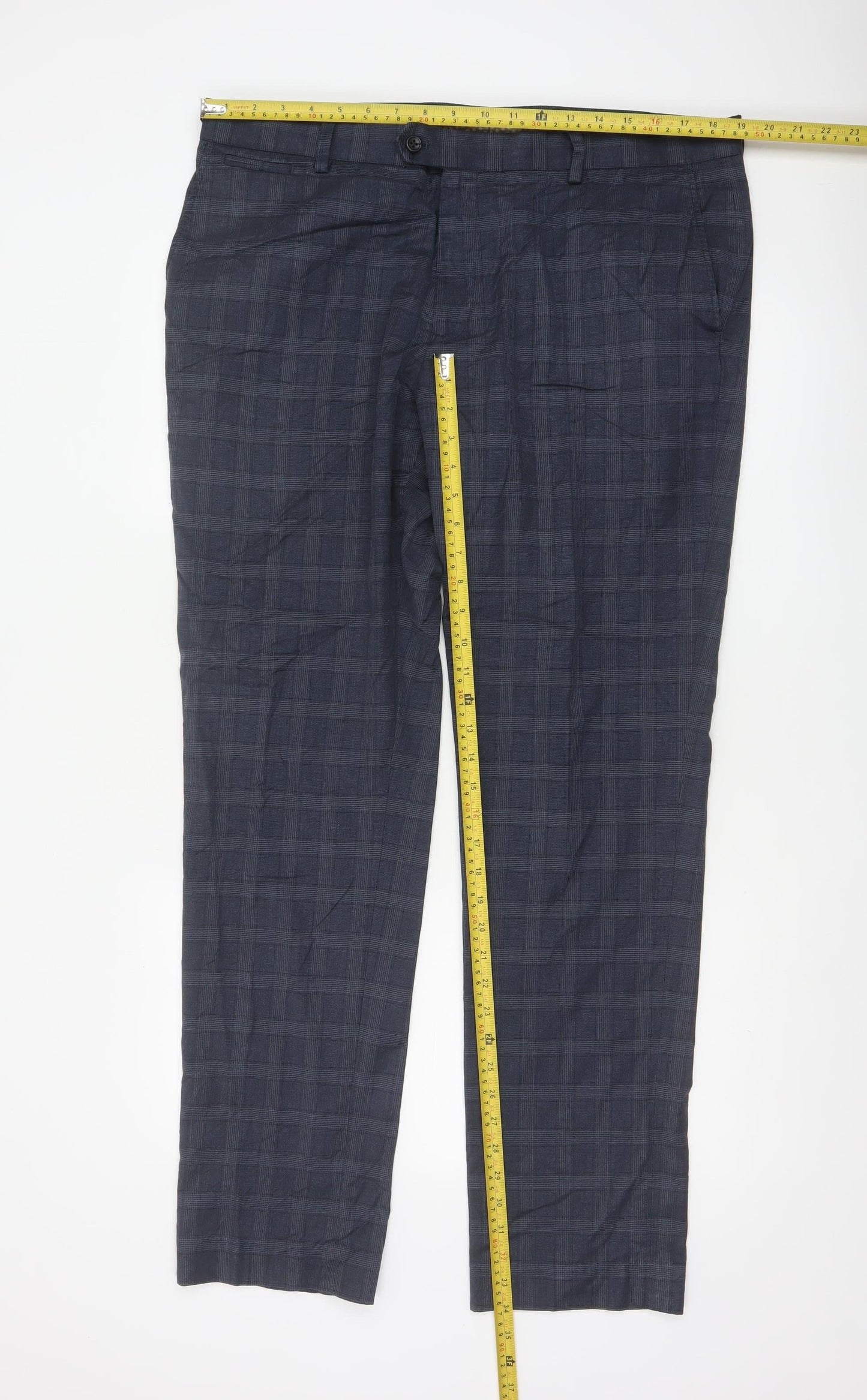 Next Men's Grey Check Regular Fit Business Trousers 38W 33L