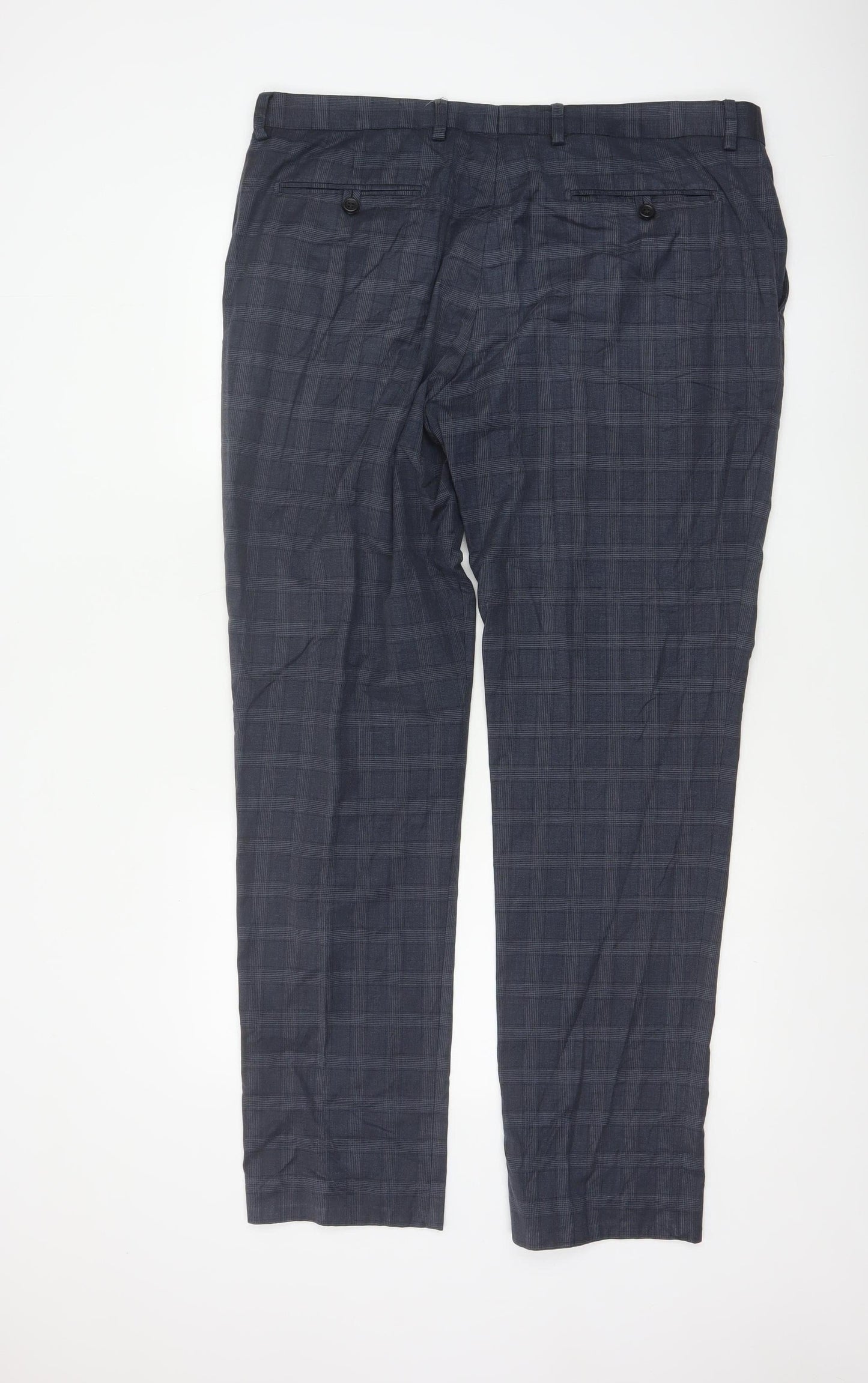 Next Men's Grey Check Regular Fit Business Trousers 38W 33L