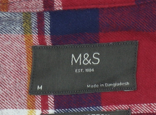 Marks and Spencer Mens Red Blue Check Cotton Flannel Shirt M