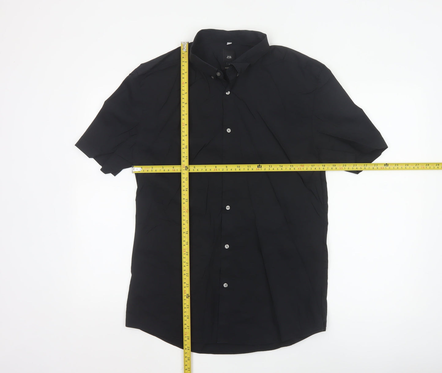 River Island Men’s Black Muscle Fit Short Sleeve Button-Up Shirt L