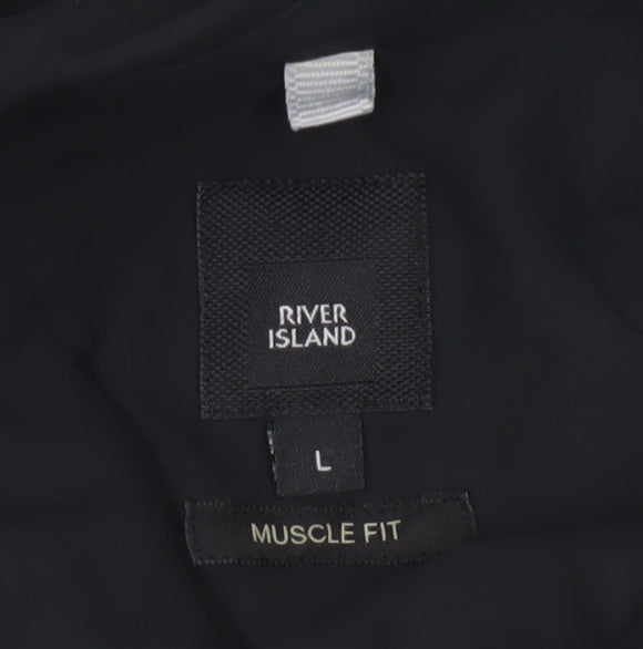 River Island Men’s Black Muscle Fit Short Sleeve Button-Up Shirt L