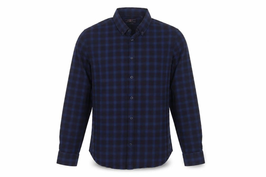 Luc Brevet Zürich Men's Blue Cotton Check Button-Up Shirt L