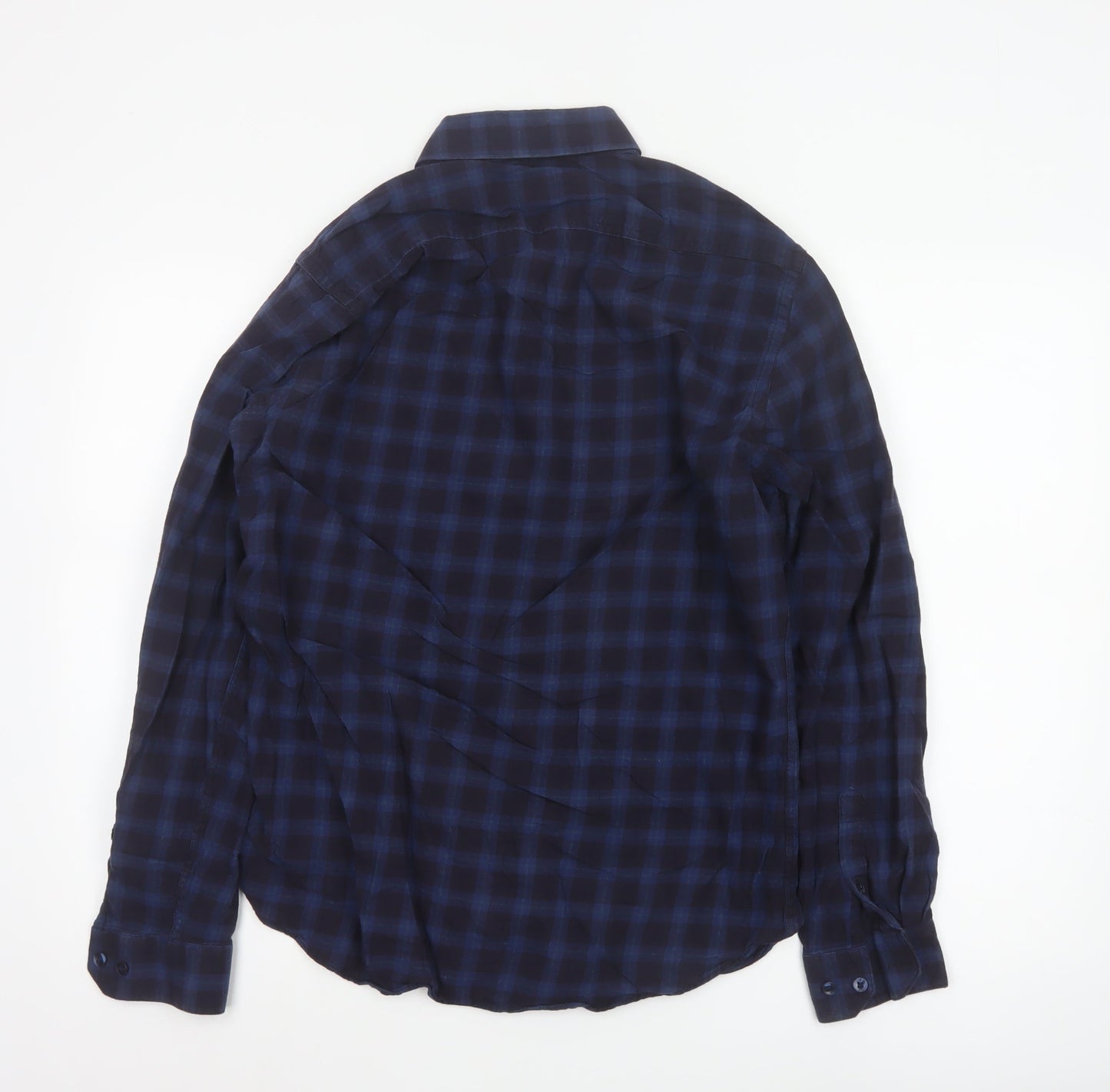 Luc Brevet Zürich Men's Blue Cotton Check Button-Up Shirt L