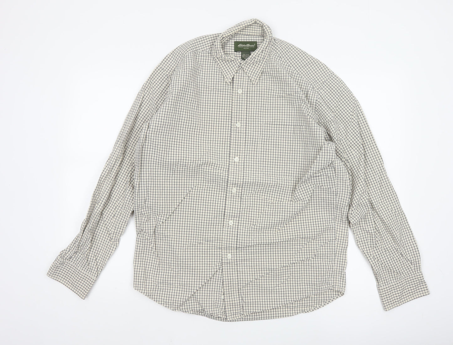 Eddie Bauer Men's White Check Cotton Button-Up Shirt Size S