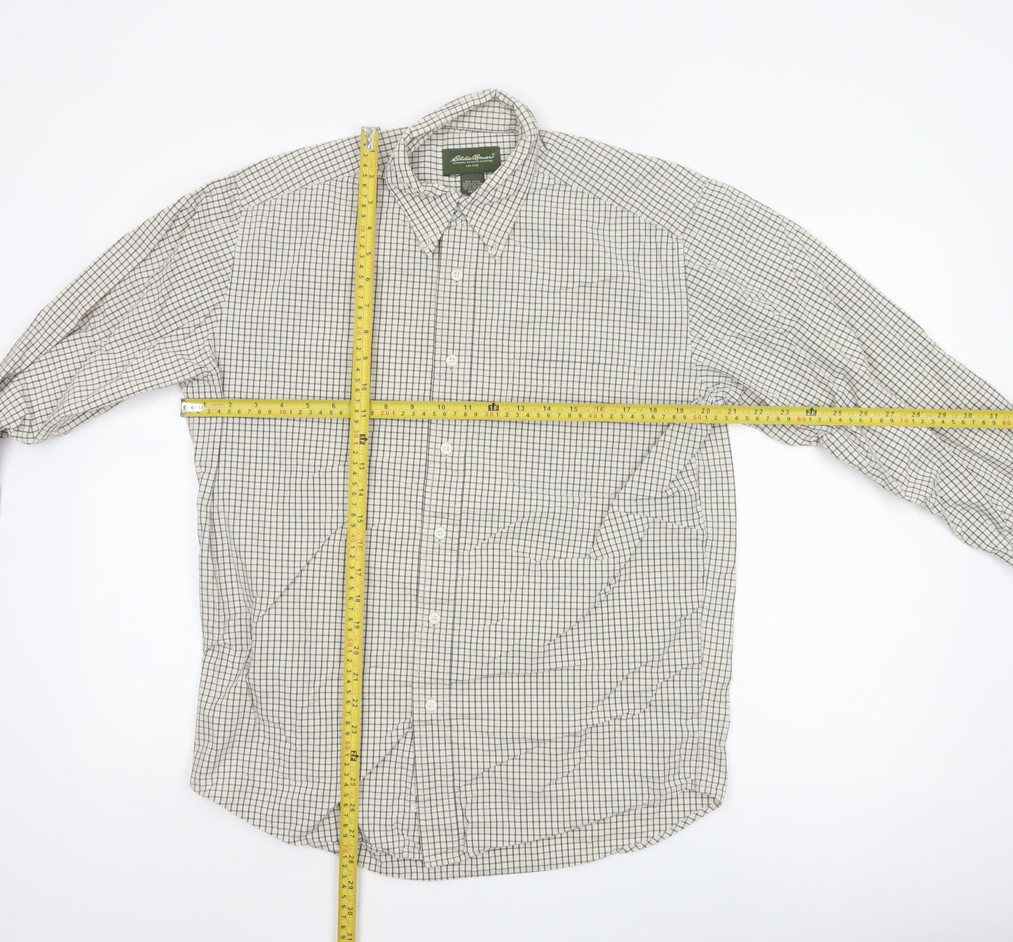 Eddie Bauer Men's White Check Cotton Button-Up Shirt Size S