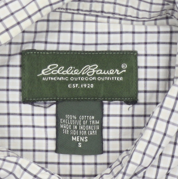 Eddie Bauer Men's White Check Cotton Button-Up Shirt Size S